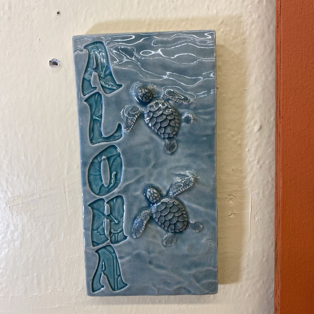 JOHN BEASLEY ALOHA Sea Turtles Ceramic Plaque ART