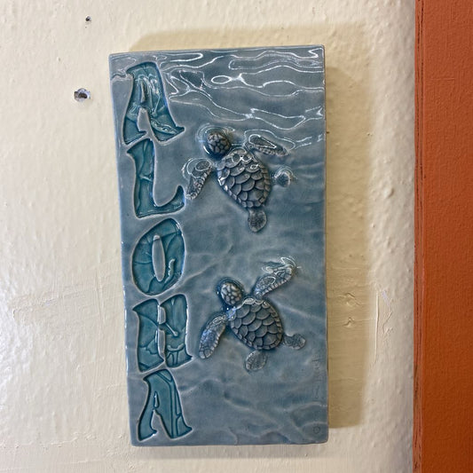 JOHN BEASLEY ALOHA Sea Turtles Ceramic Plaque ART