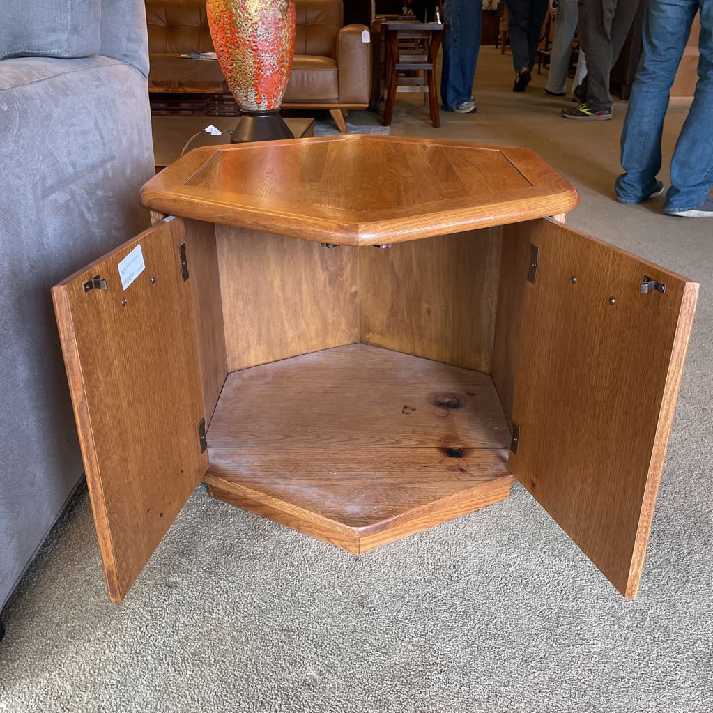 Hexagon 2 Door Wooden Side Table