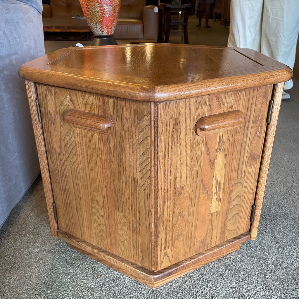 Hexagon 2 Door Wooden Side Table