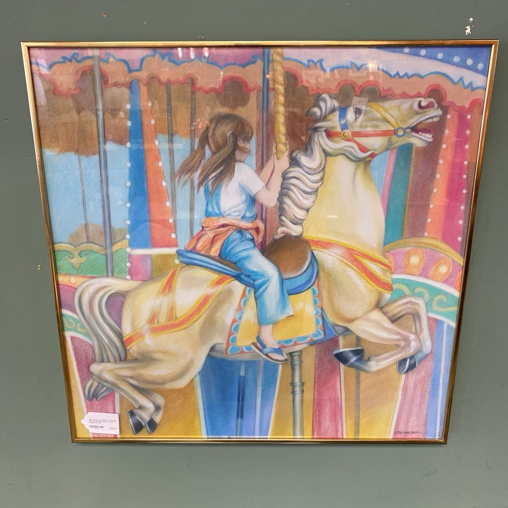 SYLVIA FULLINWIDER CAROUSEL #15 Oil Pastel & Colored Pencil Framed Art ART