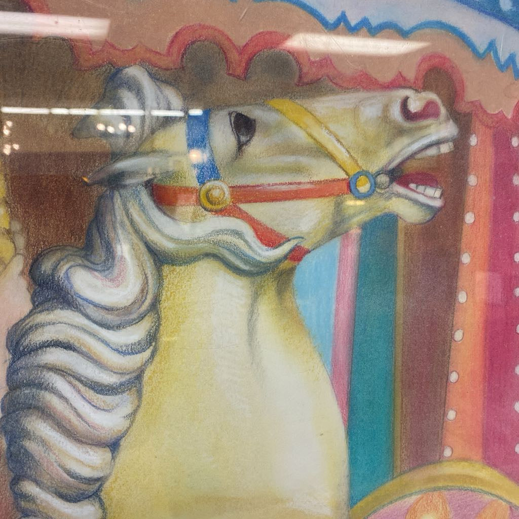SYLVIA FULLINWIDER CAROUSEL #15 Oil Pastel & Colored Pencil Framed Art ART