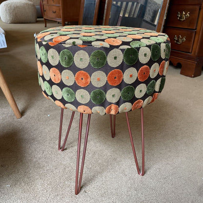 Low Round Stool with Green & Orange Circles