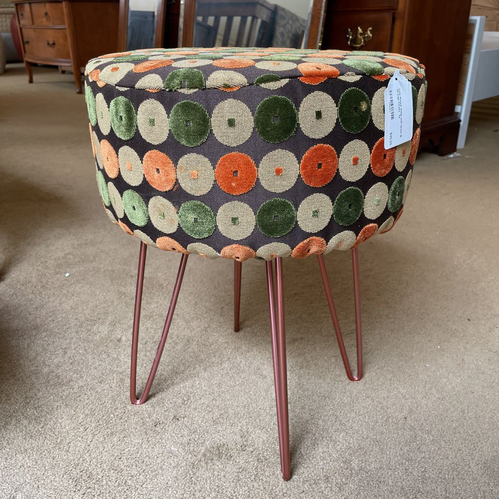 Low Round Stool with Green & Orange Circles