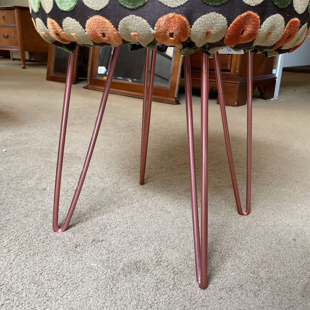 Low Round Stool with Green & Orange Circles