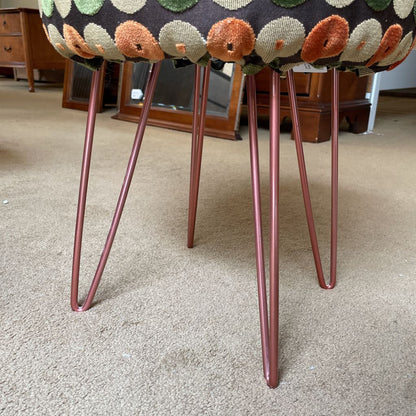 Low Round Stool with Green & Orange Circles