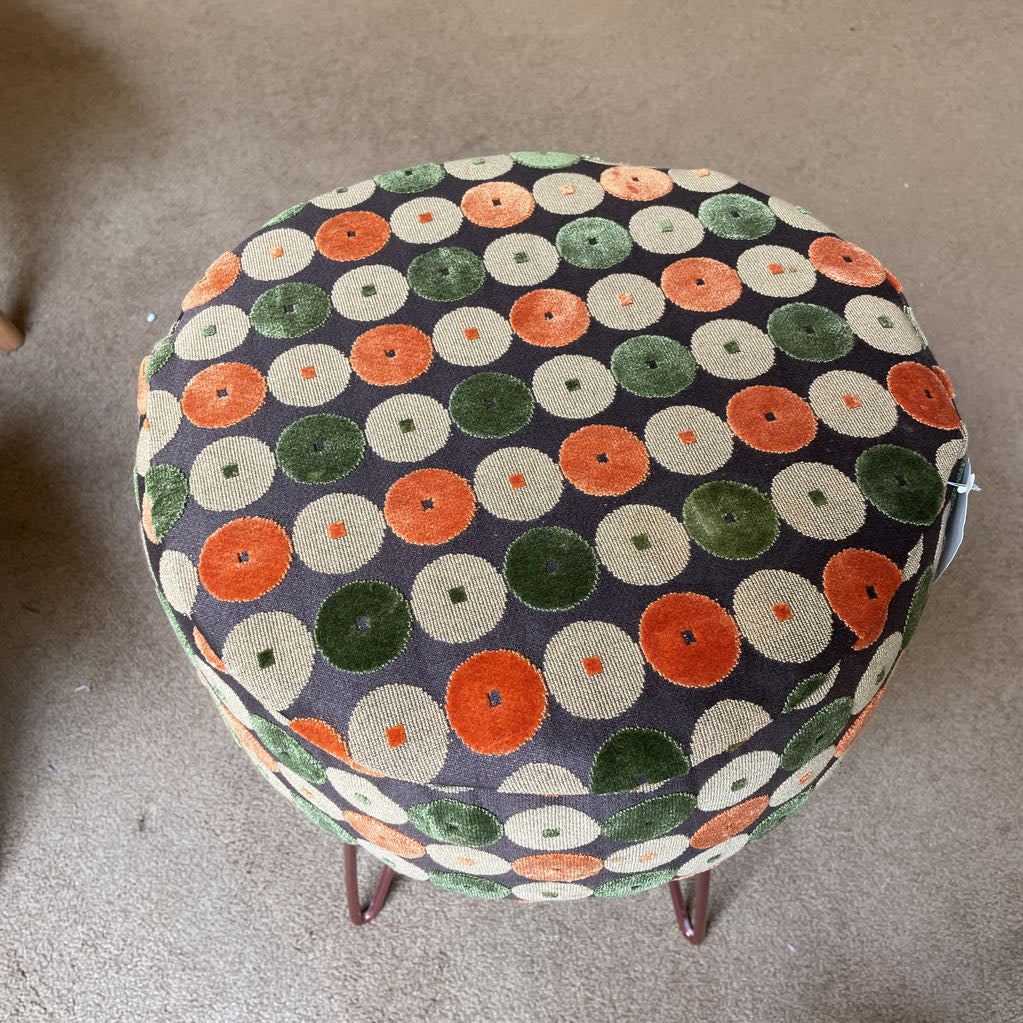 Low Round Stool with Green & Orange Circles