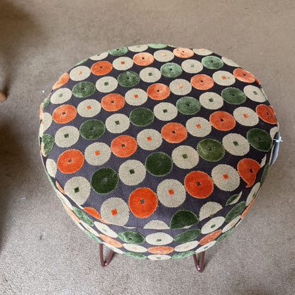 Low Round Stool with Green & Orange Circles