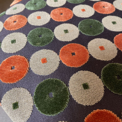Low Round Stool with Green & Orange Circles