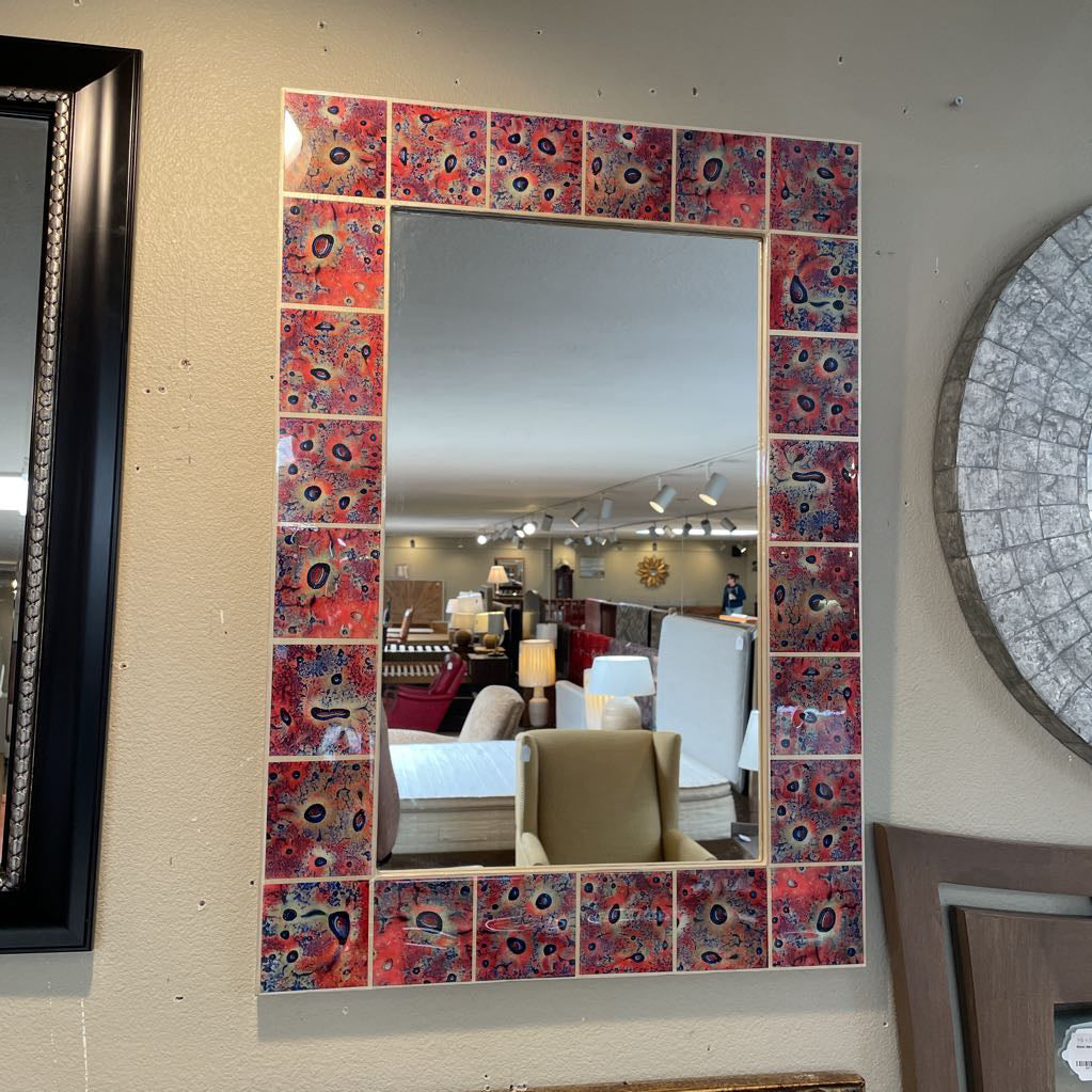 Colorful Orange Flowers Tile Border Mirror