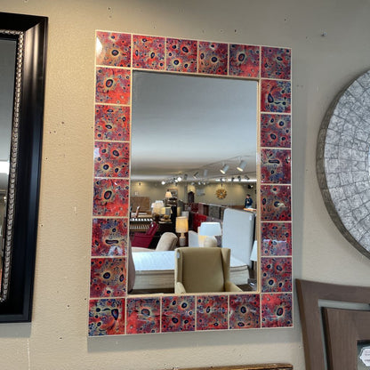 Colorful Orange Flowers Tile Border Mirror