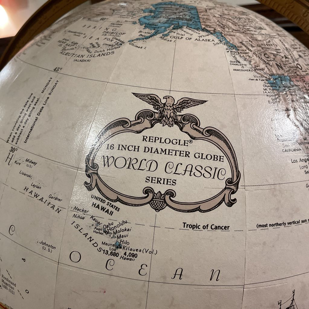 Large Floor Globe in Wood Frame with WSU Logo