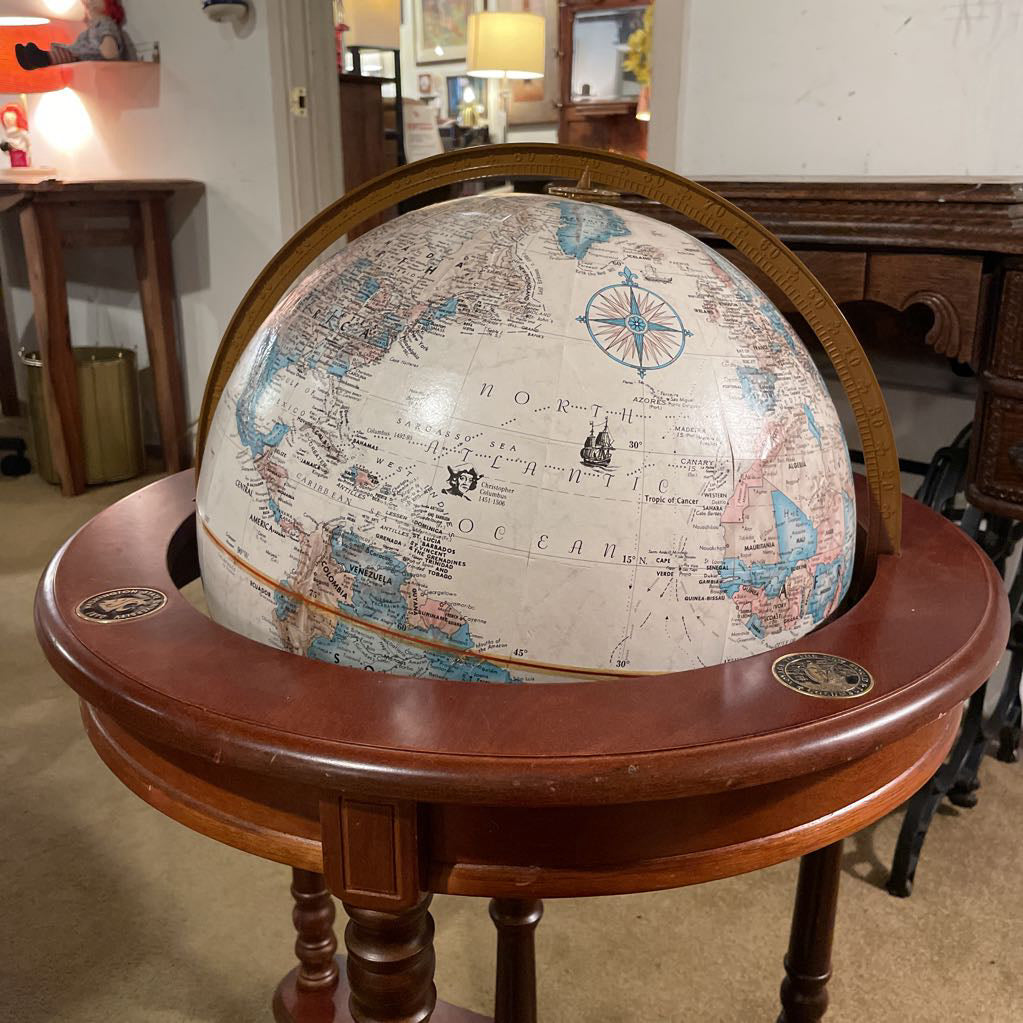Large Floor Globe in Wood Frame with WSU Logo