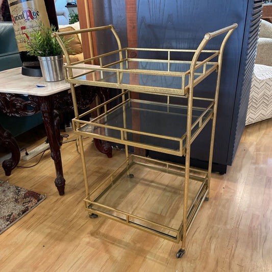 Matte Gold 3 Tier with Mirror Top Shelf Bar Cart