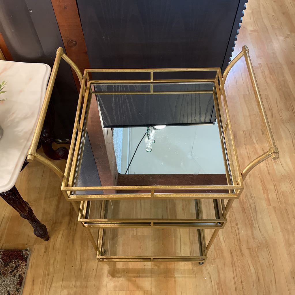 Matte Gold 3 Tier with Mirror Top Shelf Bar Cart