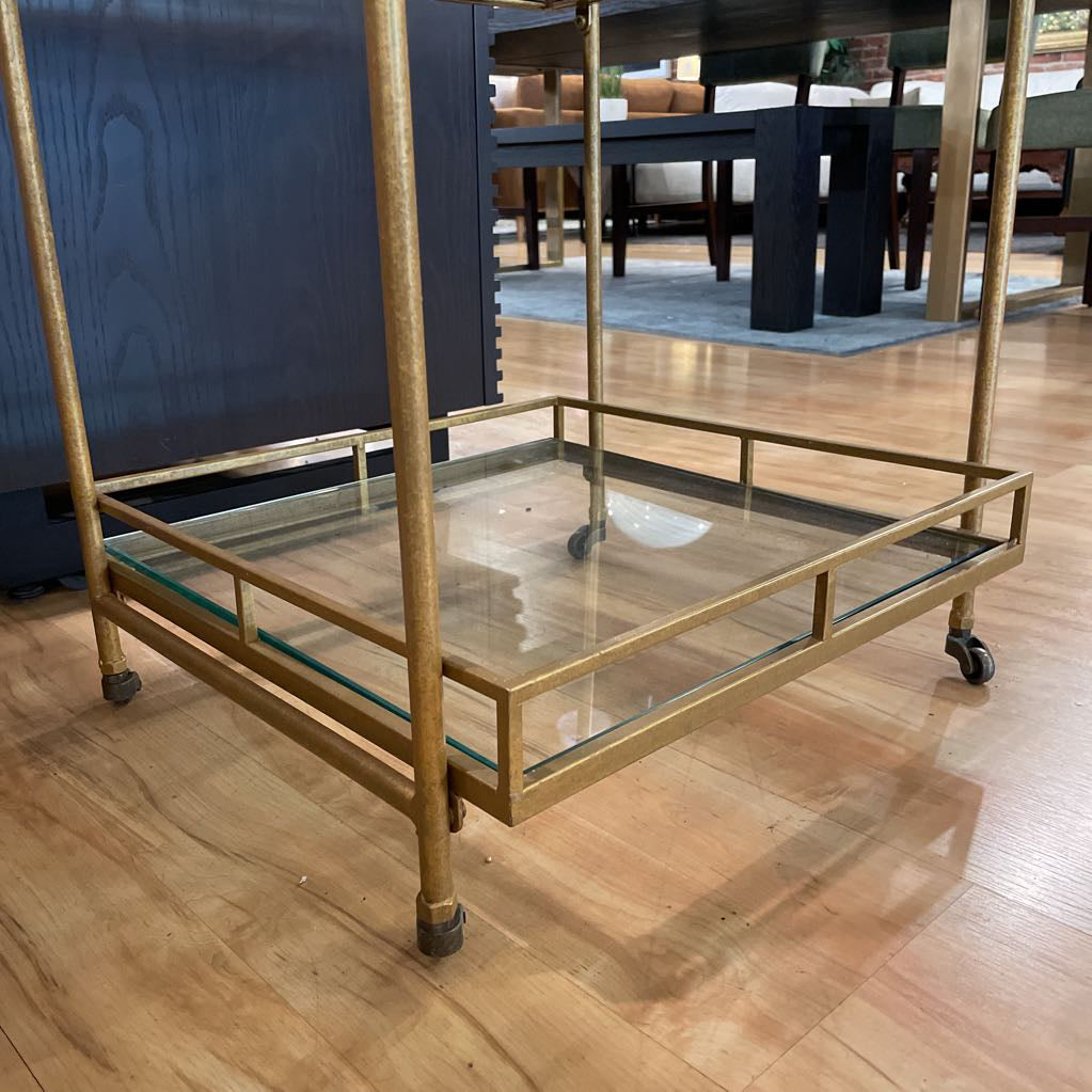 Matte Gold 3 Tier with Mirror Top Shelf Bar Cart