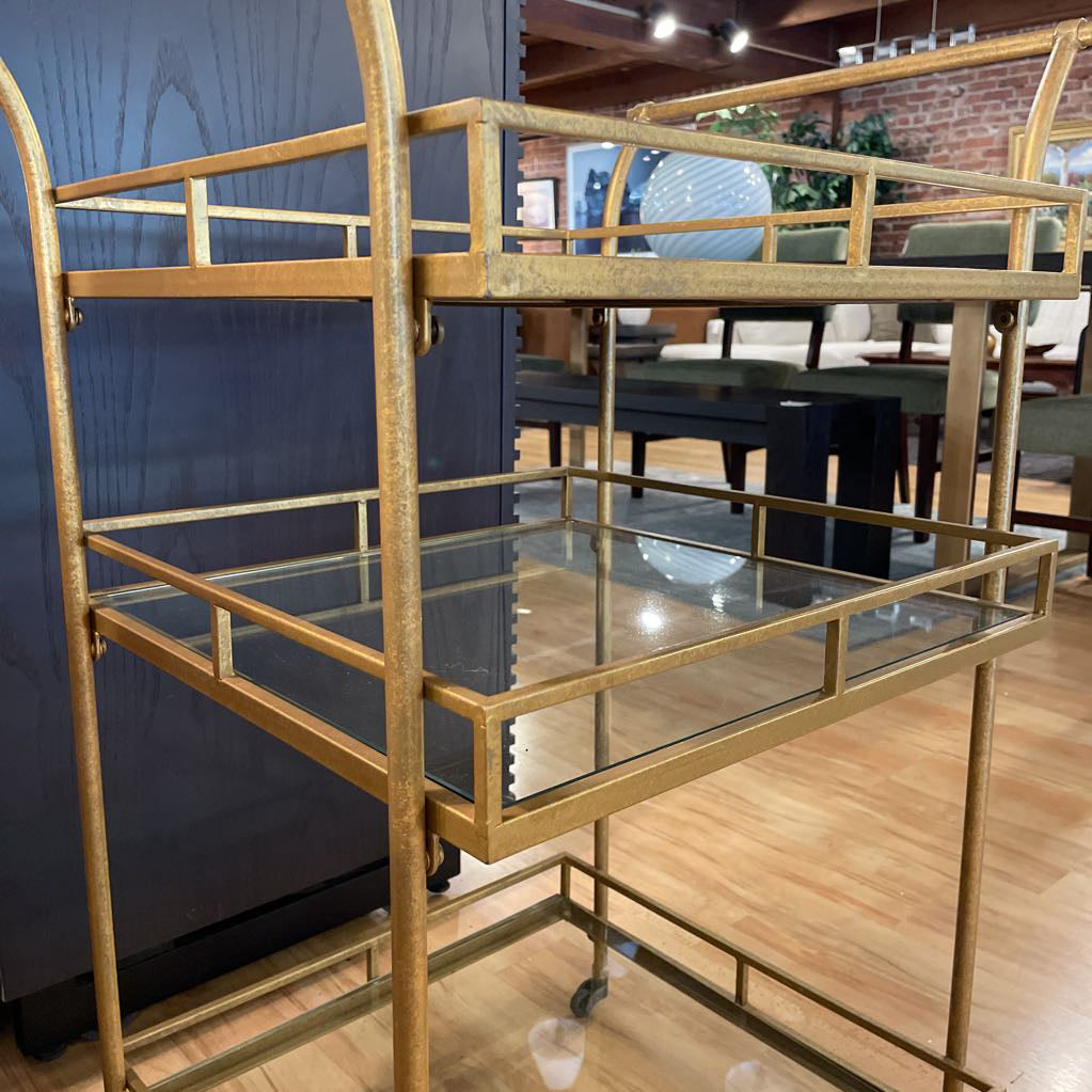 Matte Gold 3 Tier with Mirror Top Shelf Bar Cart
