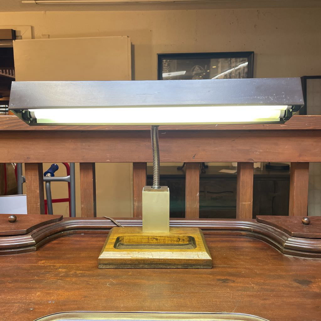Vintage Wood Base with Plastic Light Bar Desk Lamp