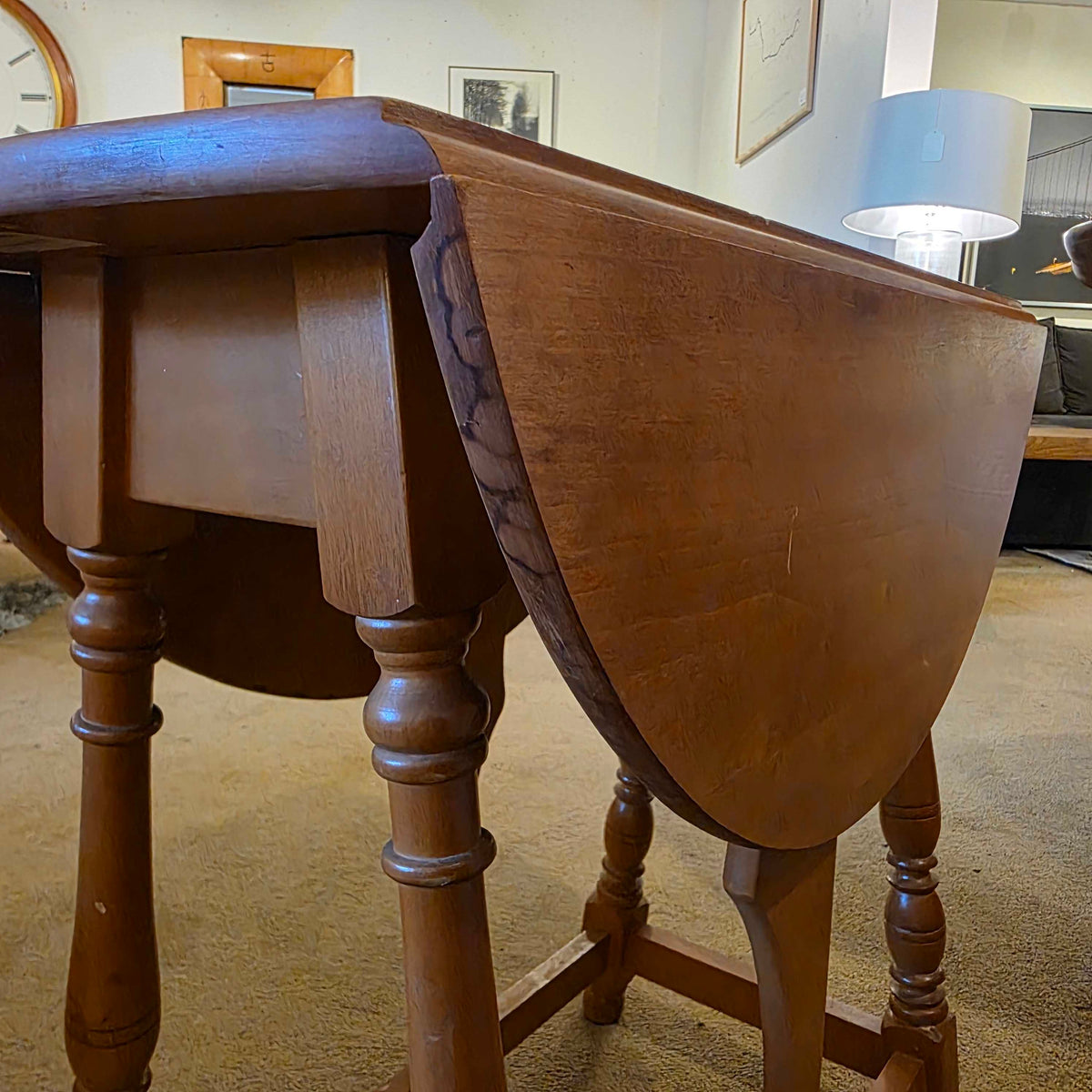 Turned Leg Drop Leaf Wooden Table