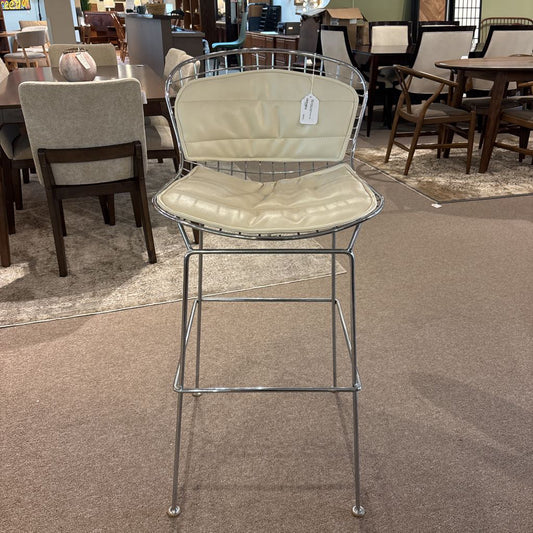 MCM Chrome Grid Barstool with White Cushions C DINING CHAIRS