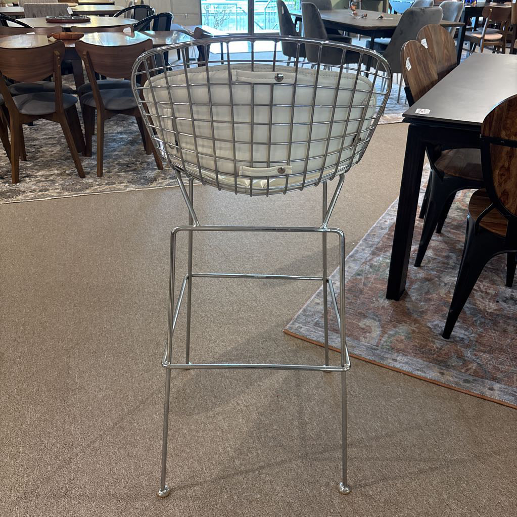 MCM Chrome Grid Barstool with White Cushions C DINING CHAIRS