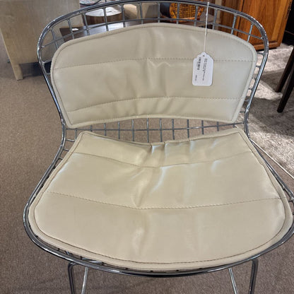MCM Chrome Grid Barstool with White Cushions