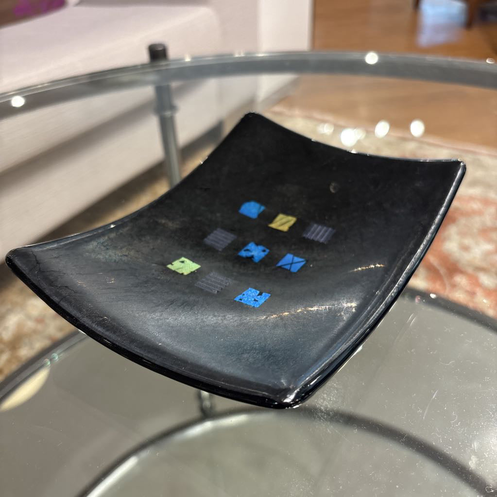 Black Rectangular Curved Dish with Multicolored Squares