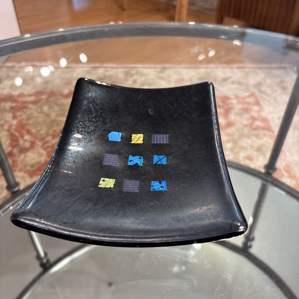 Black Rectangular Curved Dish with Multicolored Squares