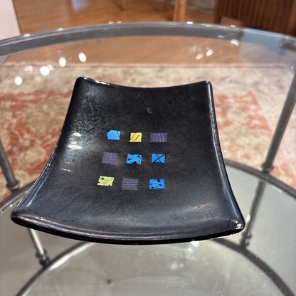 Black Rectangular Curved Dish with Multicolored Squares