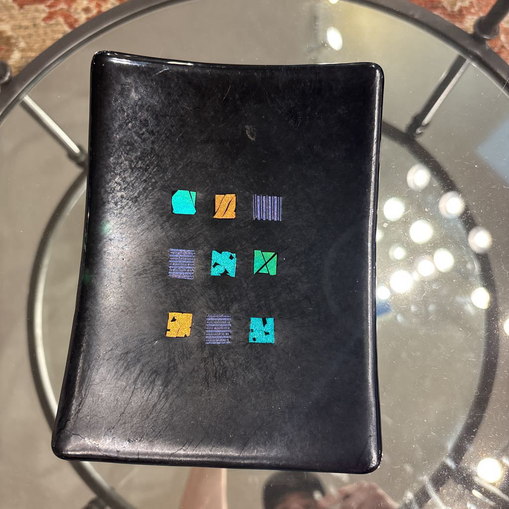 Black Rectangular Curved Dish with Multicolored Squares