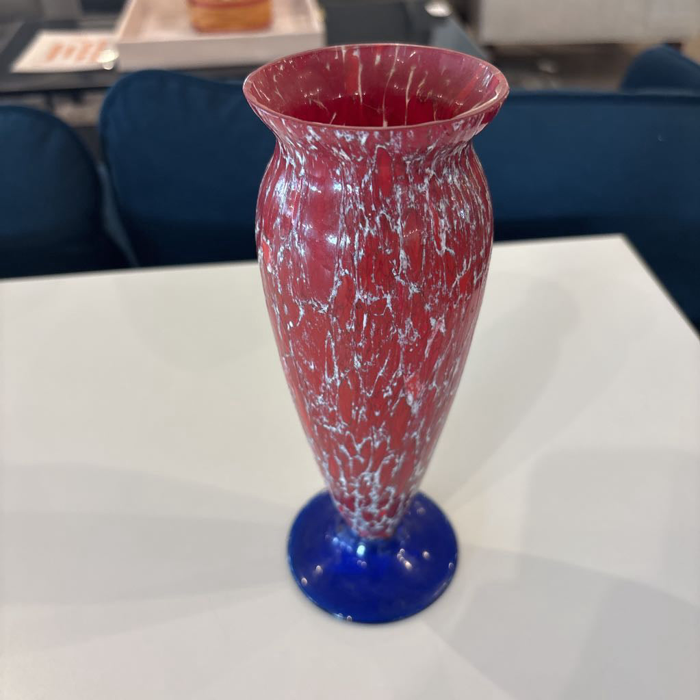 Red and Blue Art Glass Vase