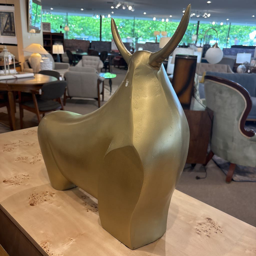 Gold Post Modern Bull Sculpture ART