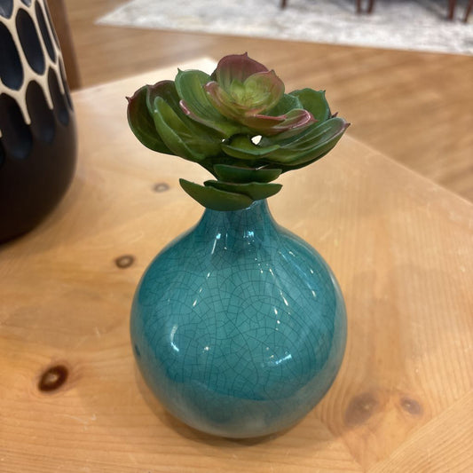 Small Teal Vase with Faux Plant SMALLS