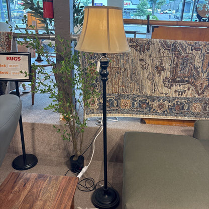 Skinny Black Floor Lamp with Tan Shade
