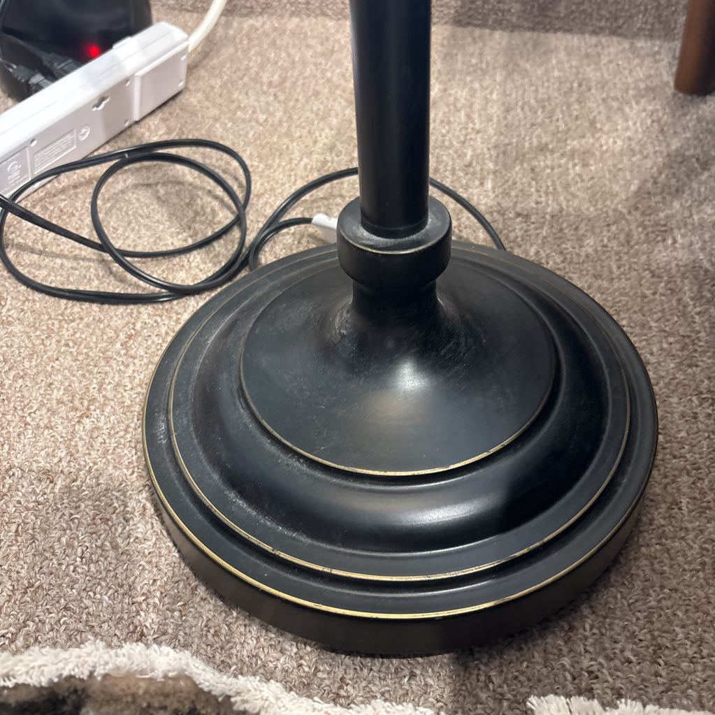Skinny Black Floor Lamp with Tan Shade