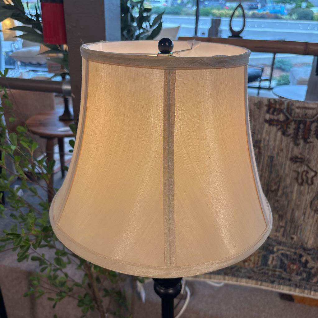 Skinny Black Floor Lamp with Tan Shade