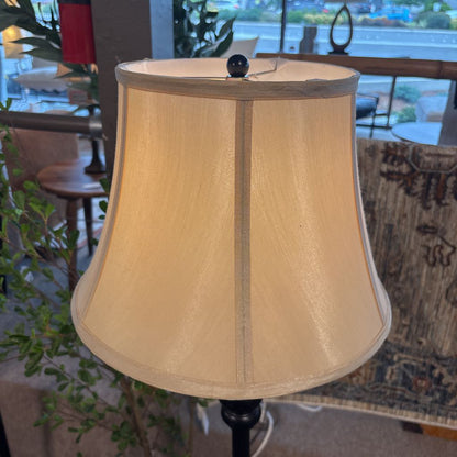 Skinny Black Floor Lamp with Tan Shade