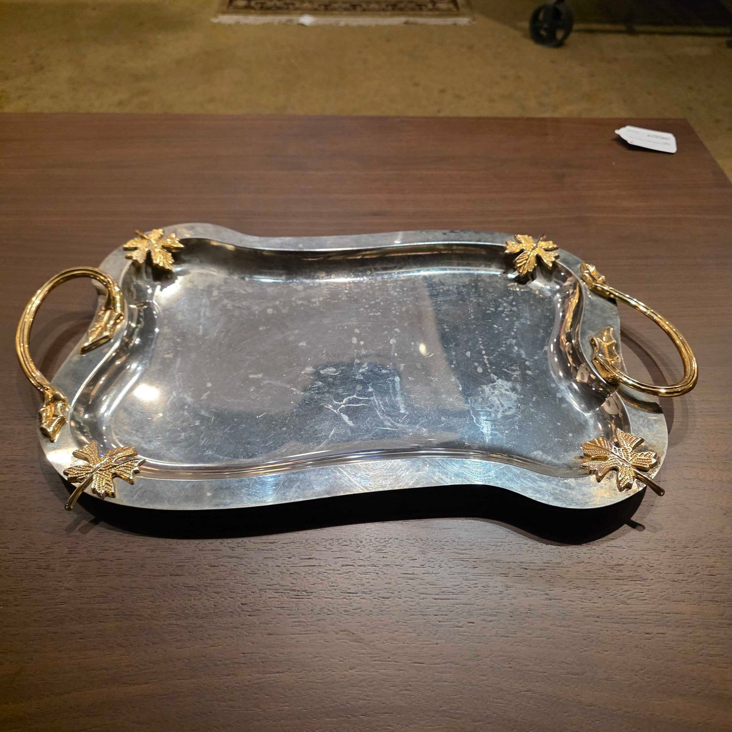 Metal Tray with Golden Autumn Leaves and Handles