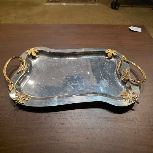 Metal Tray with Golden Autumn Leaves and Handles
