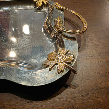 Metal Tray with Golden Autumn Leaves and Handles