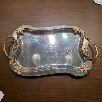 Metal Tray with Golden Autumn Leaves and Handles