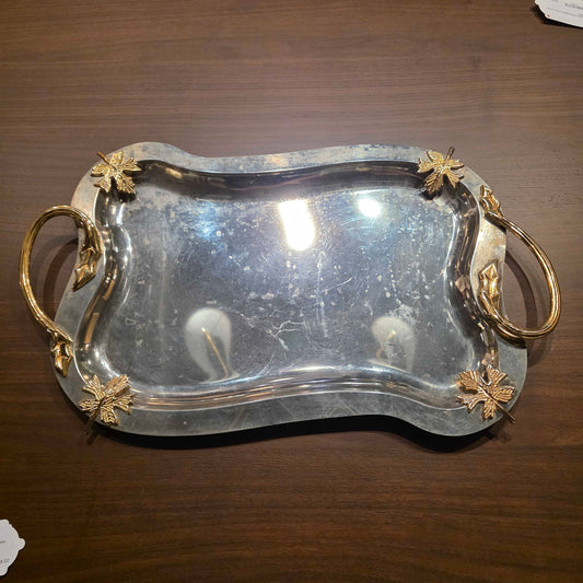 Metal Tray with Golden Autumn Leaves and Handles