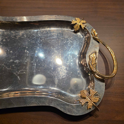 Metal Tray with Golden Autumn Leaves and Handles