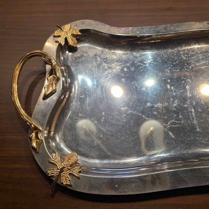 Metal Tray with Golden Autumn Leaves and Handles