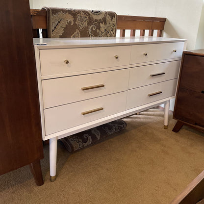 White 6 Drawer Lowboy w/ Brass Finish Handles