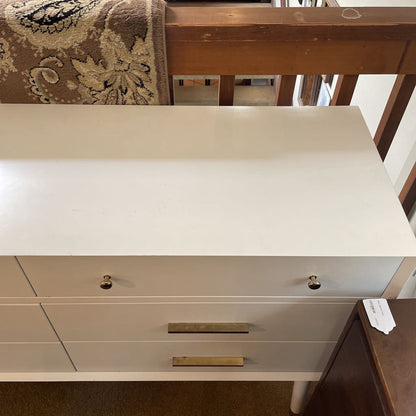 White 6 Drawer Lowboy w/ Brass Finish Handles