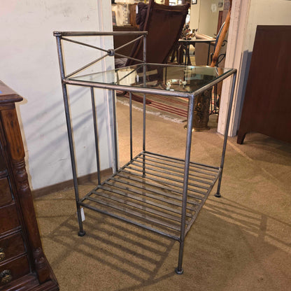 Metal Frame Glass Top Slatted End Table