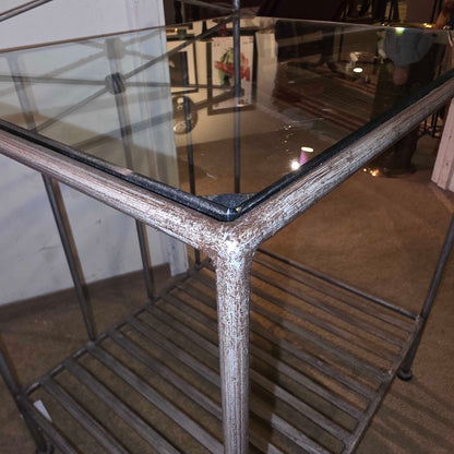 Metal Frame Glass Top Slatted End Table