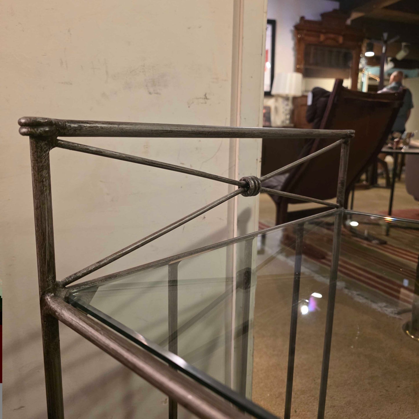 Metal Frame Glass Top Slatted End Table