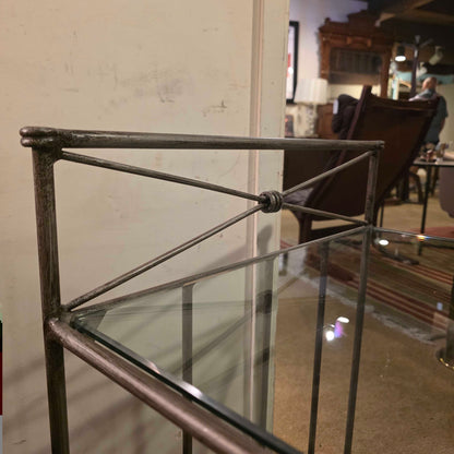 Metal Frame Glass Top Slatted End Table